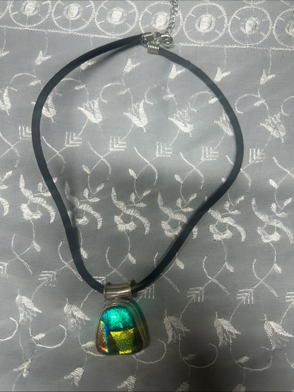 Handcrafted Green Iridescent Glass Pendant Necklace
